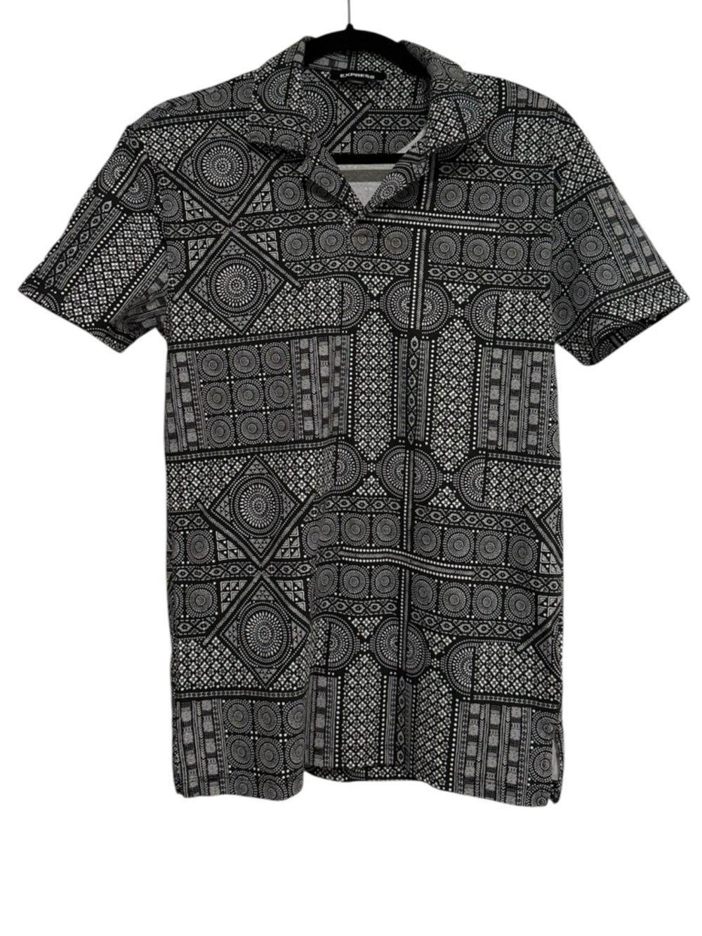 Express Black & White Geometric Print Men's Shirt XS